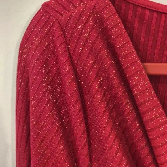 Anthropologie Top Red Twist Front Metallic Ribbed Long Sleeve size XL - Picture 4 of 7
